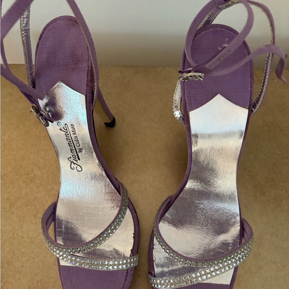 Purple Strappy Women's Heels — Rhinestone Embellishment